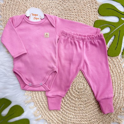 Conj. Body e Calça 100% Algodão Egípcio com Proteção UV50+ - Rose